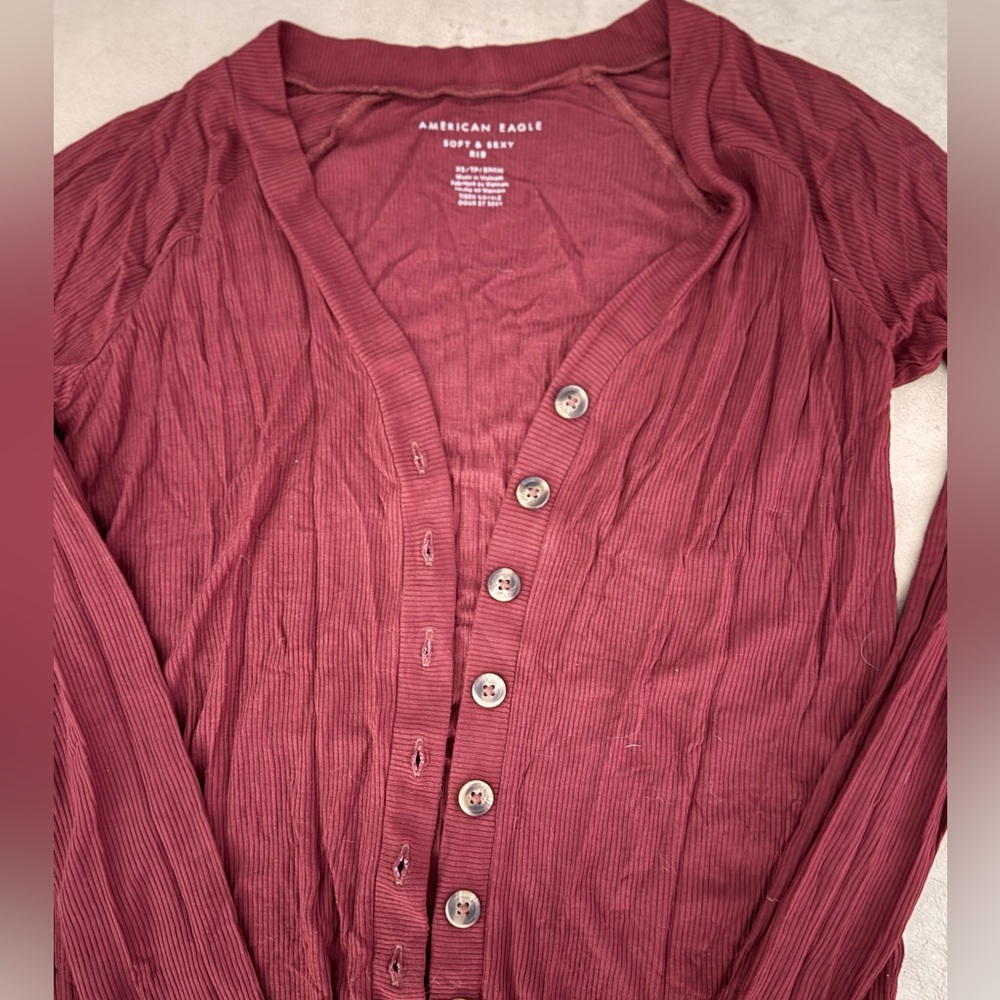 AE Outfitters XS Burgundy Henley Sweater Cardigan Shirt